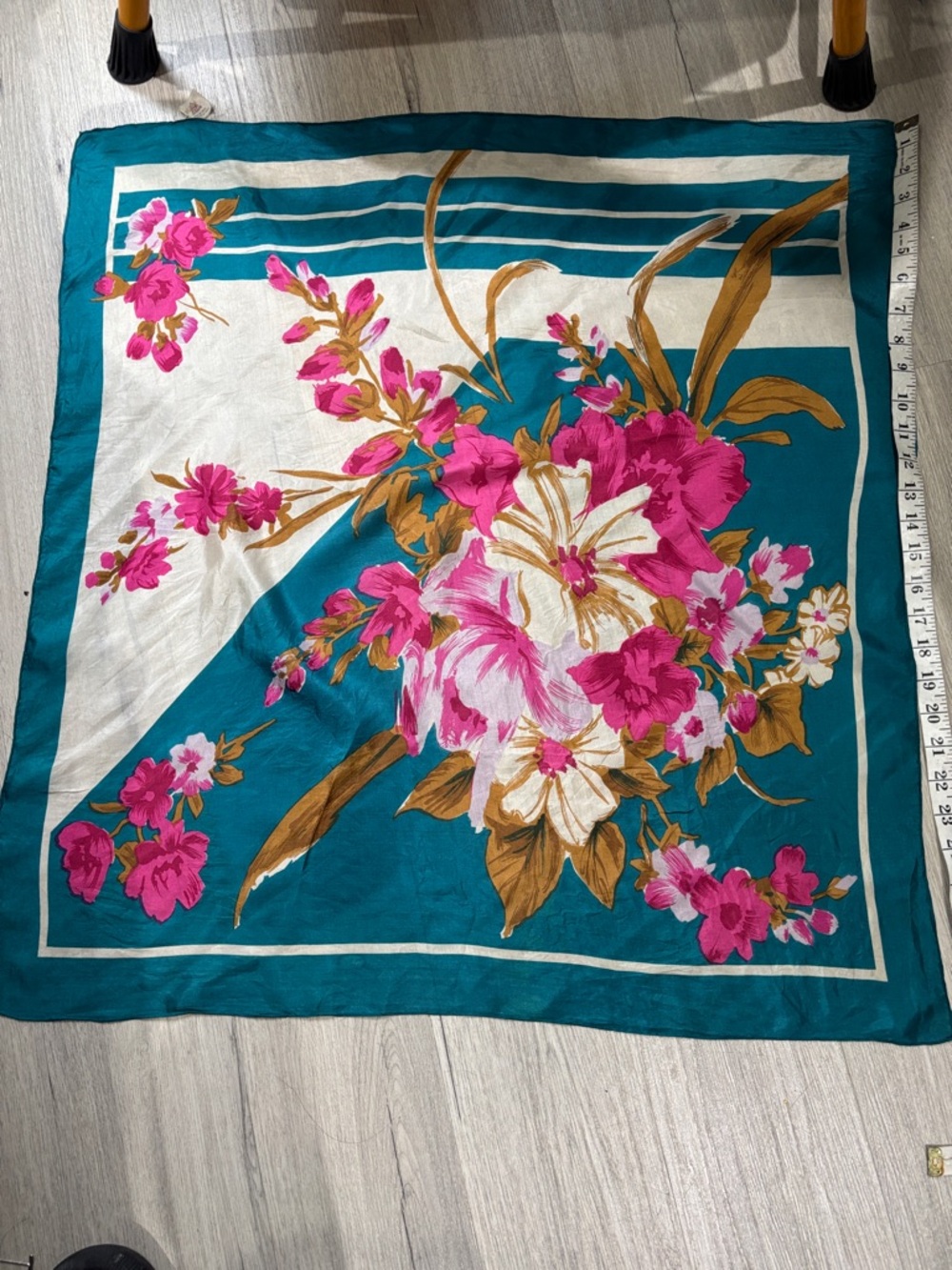 Silk Floral Teal & Pink Neck Scarf - Picture 8 of 10